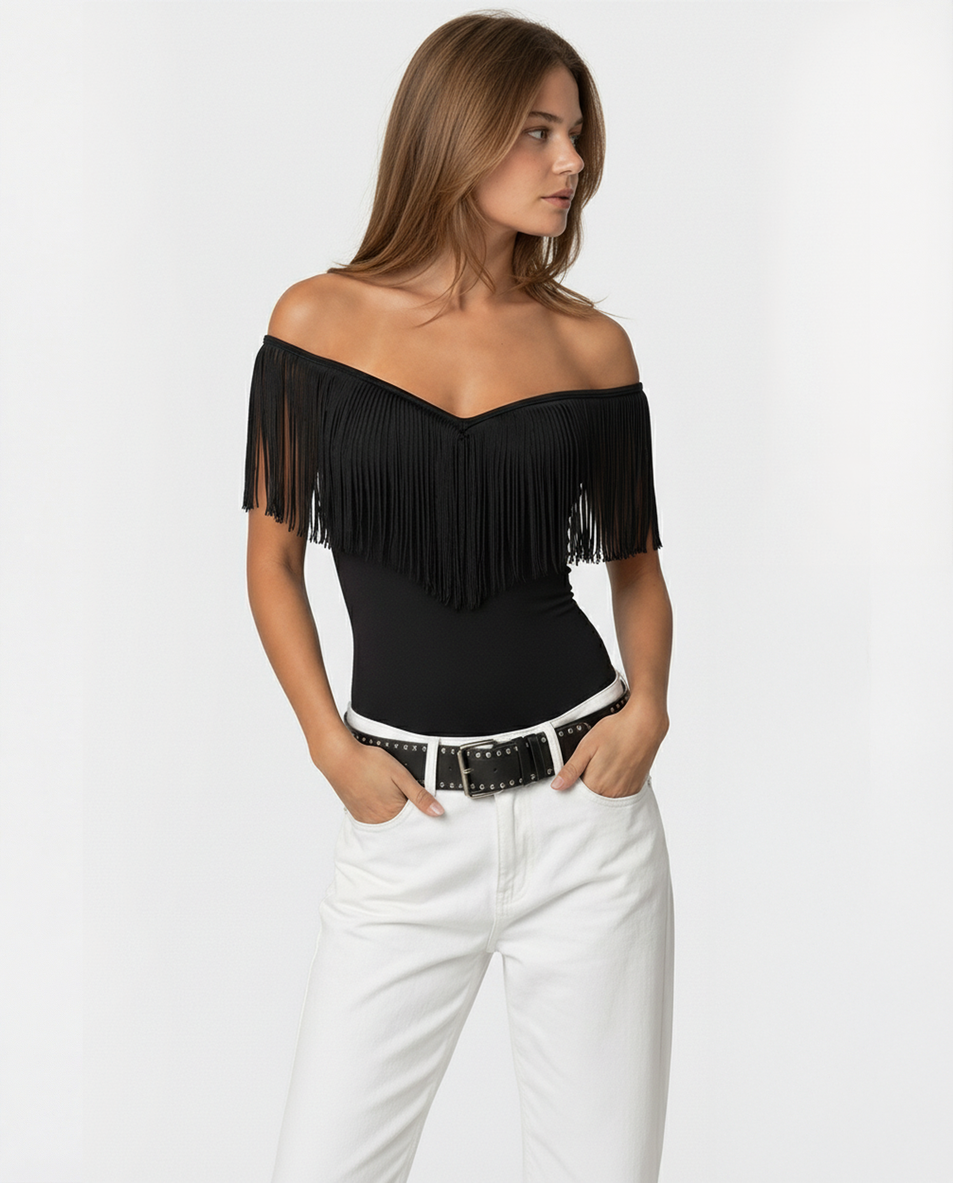 Luxe Black Fringe Top