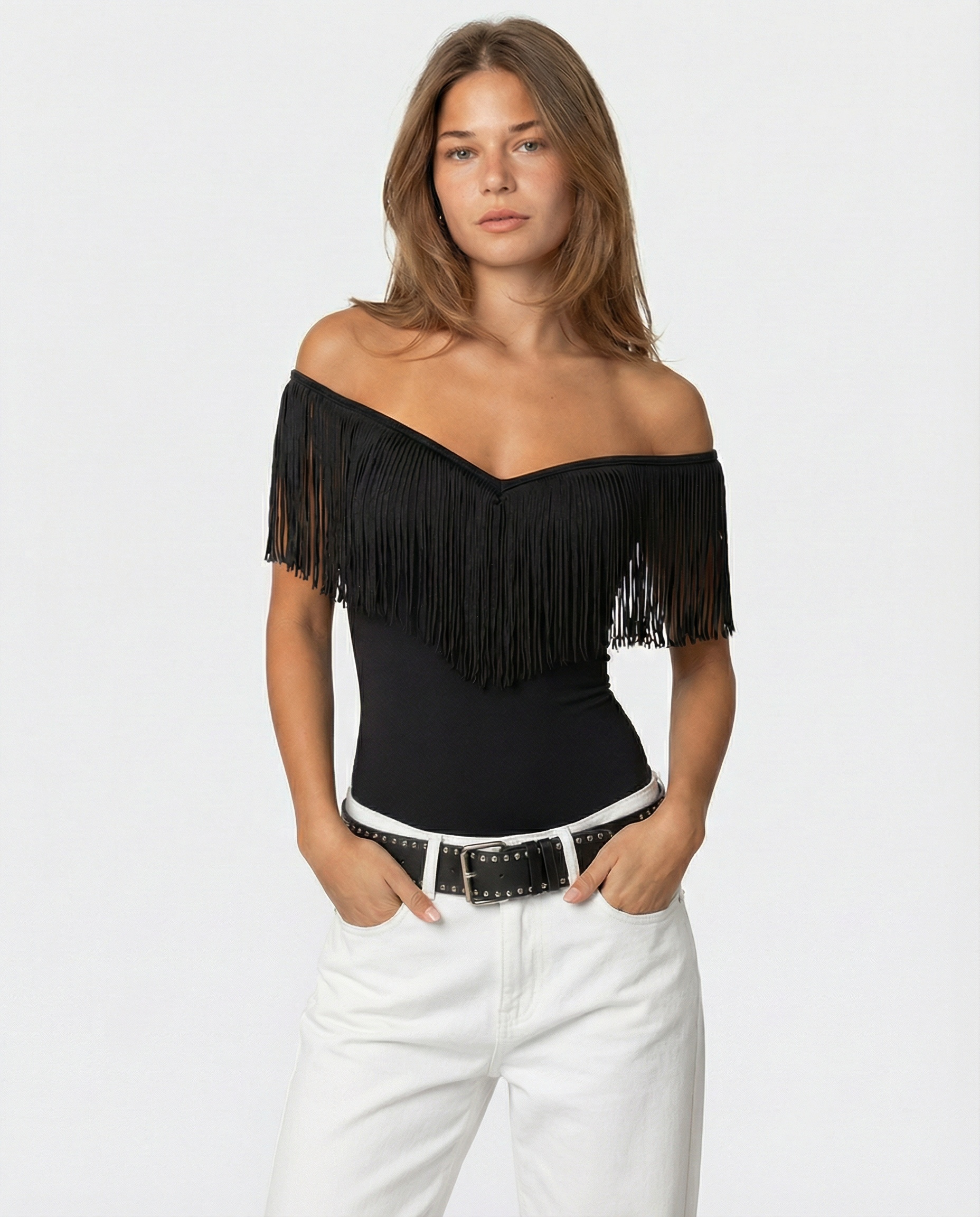 Luxe Black Fringe Top